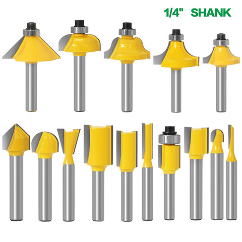 1-15pc 6.35mm Shank Wood Router Bit Straight End Mill Trimmer Cleaning Flush Trim Corner Round Cove Box Bit Woodworking Bit Tool ► Photo 1/6