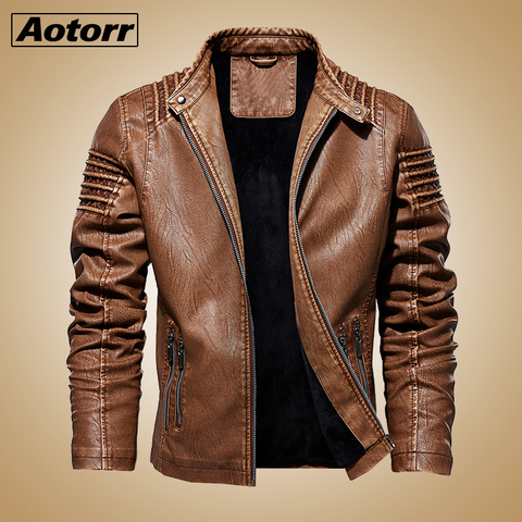 New Winter Motorcycle Male Leather Jacket Men Windbreaker PU Jackets Fleece Male Outwear Warm PU Bomber Coats Plus Size 5XL ► Photo 1/6