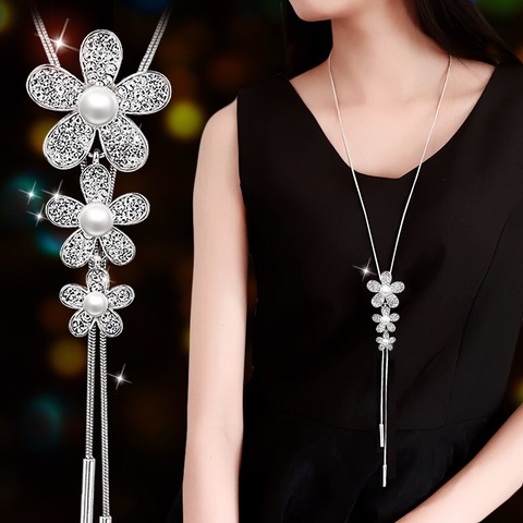 BYSPT Flower Pendant Necklace silver Color Women Office Lady Imitation Pearl Jewelry Bijoux Gifts ► Photo 1/6