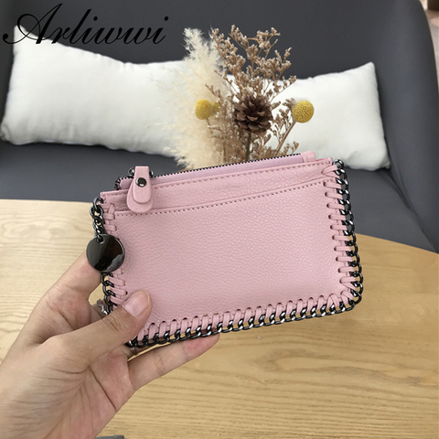 Arliwwi New Genuine Leather Purse Simple Chain Mini Women Wallets Personality Small Zipper Lovely Coin Card Holder Wallet G04 ► Photo 1/6