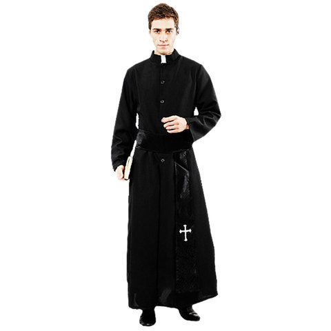 Umorden Adult Black Noble Priest Costume Men Religious Pastor Father Costumes Halloween Purim Party Mardi Gras Fancy Dress ► Photo 1/4