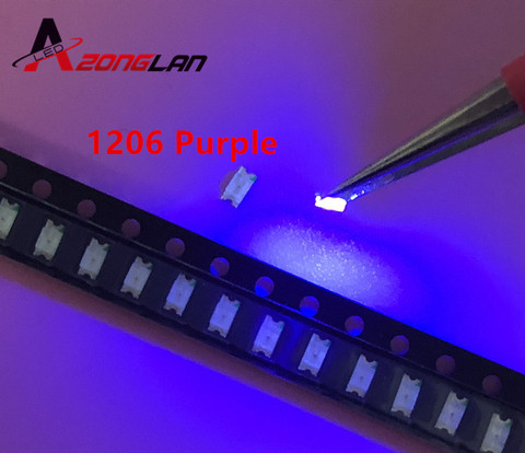 100pcs 1206 purple/uv smd super bright lamp lights-emitting diodes 390-410NM 3..2*1.6*0.8MM SMD 1206 LED DIODES ► Photo 1/2