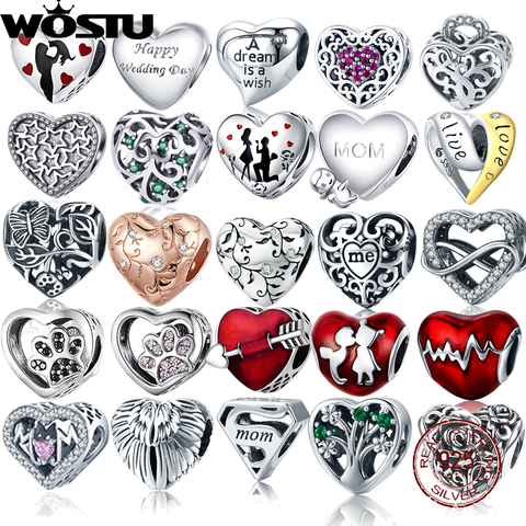 WOSTU 2022 925 Sterling Silver Love Heart Beads Fit Original Bracelet DIY Fashion silver beads Jewelry Making For Women Gift ► Photo 1/6