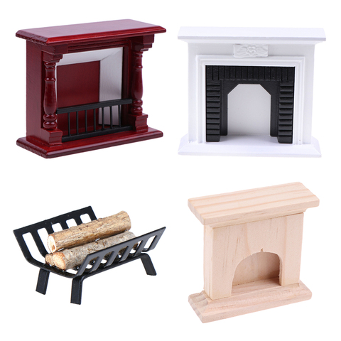 Dolls house accessories 1/12 toys mini wood fireplace,Metal Rack with Firewood decoration miniature furniture ► Photo 1/6