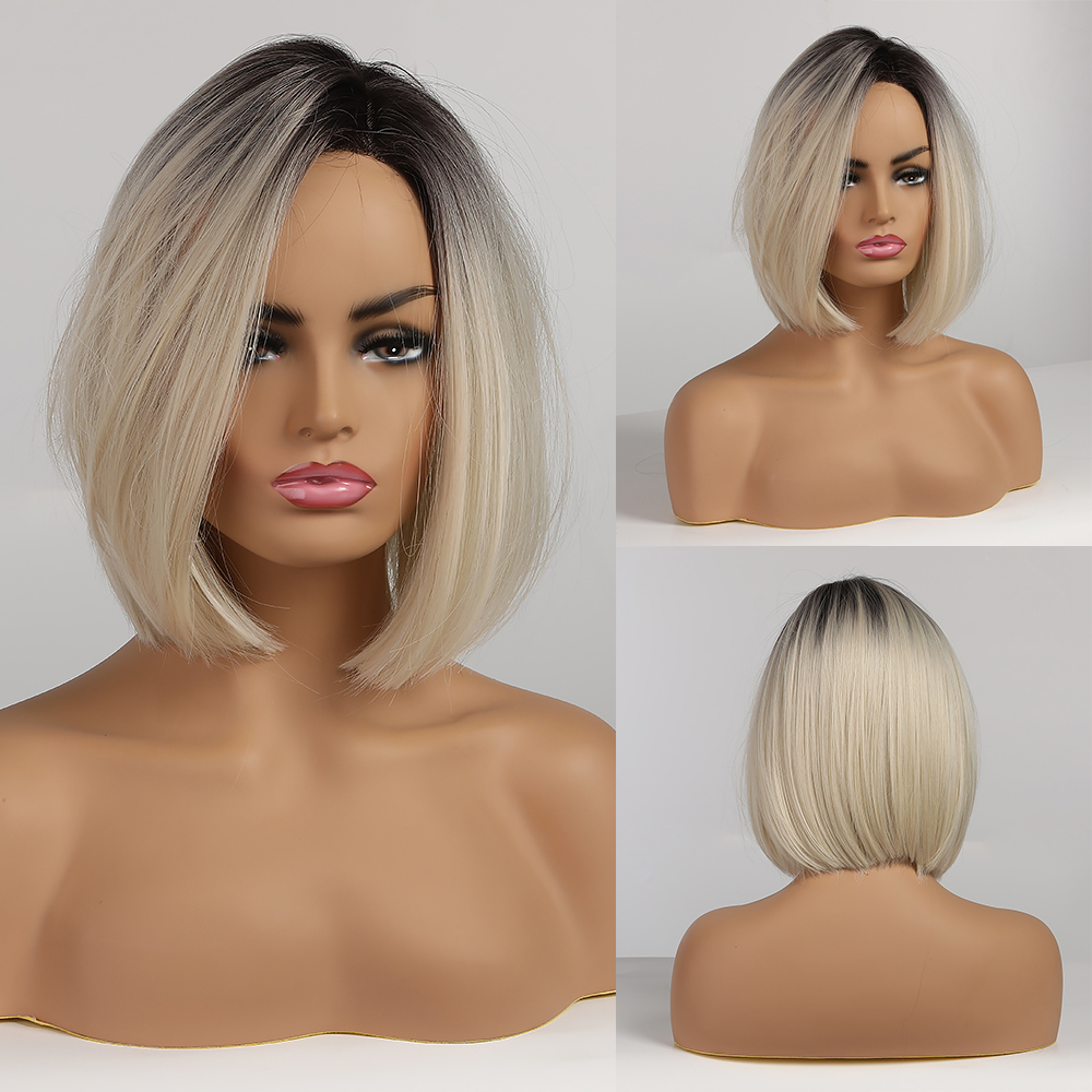 Short Straight Bob Hairstyle Synthetic Wigs Brown to Light Blonde Ombre Hair  Side Part For Women Cosplay Heat Resistant Wigs - Price history & Review |  AliExpress Seller - HAIRCUBE Hairstyle Store 