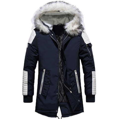 New Fashion White Fur Collar Long Coat Men Winter Casual Patchwork Color Thicken Warm Parka Outwear Windbreaker Overcoat Clothes ► Photo 1/6