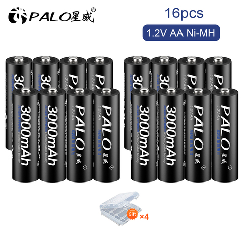 PALO 16Pcs Rechargeable battery aa 1.2v nimh Batteries Rechargeable Battery 2A batteria for Led flashlight battery Wholesale ► Photo 1/6