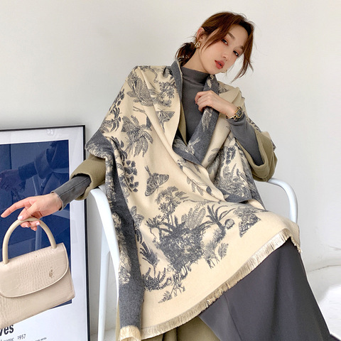 2022 Luxury Floral Print Scarf for Women 2022 Warmer Winter Cashmere Pashmina Scarves Shawls Female Thick Blanket Wraps Foulard ► Photo 1/6