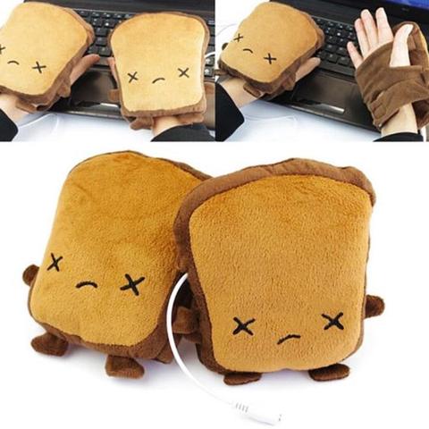 1 Pair Cute Cartoon Toast Soft Hand Warmer USB Heating Fingerless Gloves Mitten USB heating, keep your hands warm in winter. ► Photo 1/6