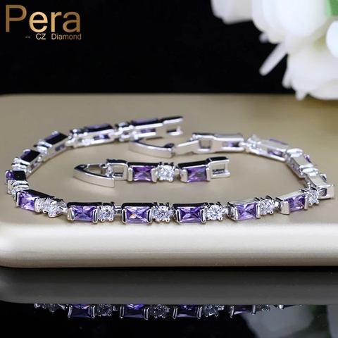 Pera Romantic Bridal Wedding Charm Bracelets Purple and White Crystal Topaz Big Square Shape for Women Party Jewelry Gift B060 ► Photo 1/6