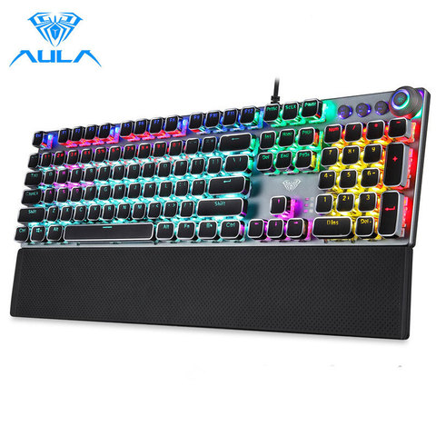 AULA Gaming Mechanical Keyboard Retro Square Glowing Keycaps Backlit USB Wired 104 Anti-ghosting Gaming Keyboard for PC laptop ► Photo 1/6