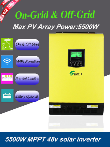 5500W On and Off Grid Solar Hybrid Inversor Pure Sine 48V PV Input 5500W MPPT 90A with WIFI and Parallel Can Work No Batteries ► Photo 1/6