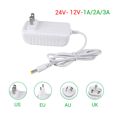 Real Power DC 24V 12V 1A 2A 3A Power Supply DC 12 24 V Volt Output Interface 5.5mm*2.1mm Power Adapter EU US UK AU Plug ► Photo 1/6