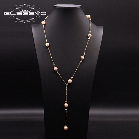 GLSEEVO  Natural Fresh Water Pearl Long Necklace For Women Wedding Engagement Handmade Sweater Necklace Jewelry Naszyjnik GN0172 ► Photo 1/2