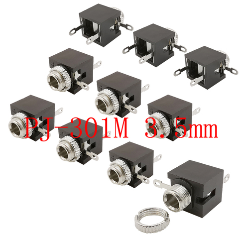 10Pcs PJ-301M 3.5mm Female Audio Connector 3 Pin DIP Headphone Jack Socket Mono Channel PJ301M with Nut ► Photo 1/6