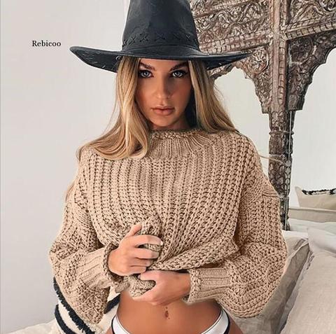 Khaki Turtleneck Women Sweater Autumn Winter Long Sleeve Jumper Knitted Loose Fashion Pullover Femme Knitted Sweater ► Photo 1/5