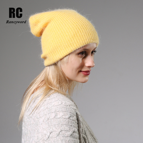 2022 New Winter Hat for Women Rabbit Cashmere Knitted Beanies Thick Warm Ladies Wool Angora Hat Female Beanie Hats Women knitted ► Photo 1/6