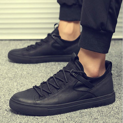 New Hot sale fashion male casual shoes all Black Men's leather casual Sneakers  fashion  Black white flats shoes 569 ► Photo 1/6