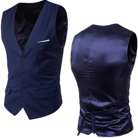 Men's Navy Blue Dress Suit Vest Waistcoat 2022 New Slim Fit V Neck Tuxedo Vest Men Formal Business Smart Casual Gilet Homme 6XL ► Photo 1/6