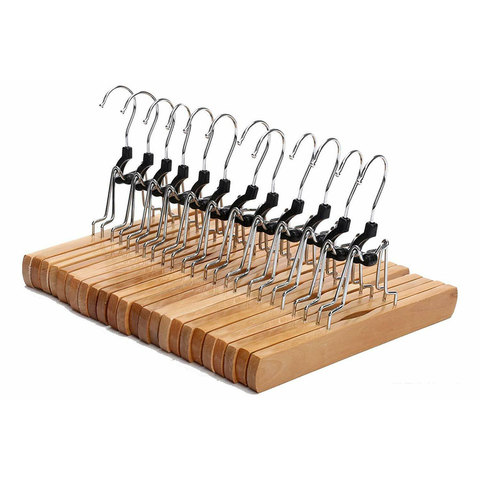 Hotel Neat Wardrobe Skirt Hanger Wooden No Trace Clip Type Storage Drying Rack Trouser Clothes Collection Home Anti Fall ► Photo 1/6