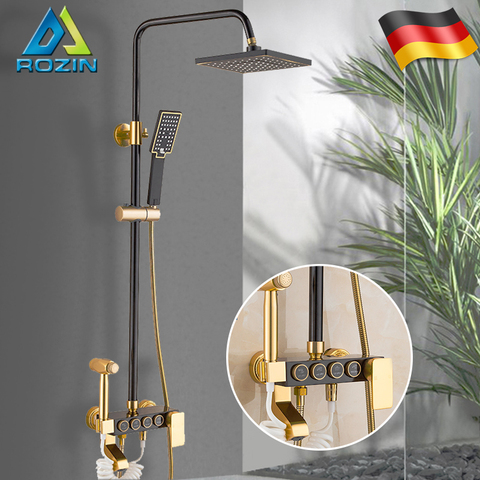 Rozin Black Gold Shower Faucet Set Space Aluminum Rainfall Bathroom Shower Mixer Faucets with Bidet Hot Cold Water Mixer Tap ► Photo 1/6