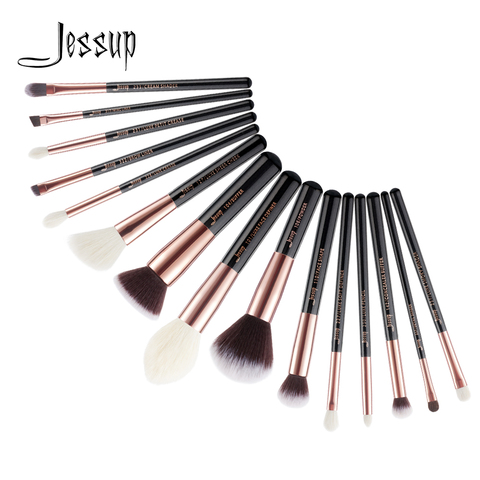 Jessup makeup brush set foundation buffer shader brush 15pcs Black/Rose gold Natural-Synthetic Hair pincel maquiagem Kit T160 ► Photo 1/6