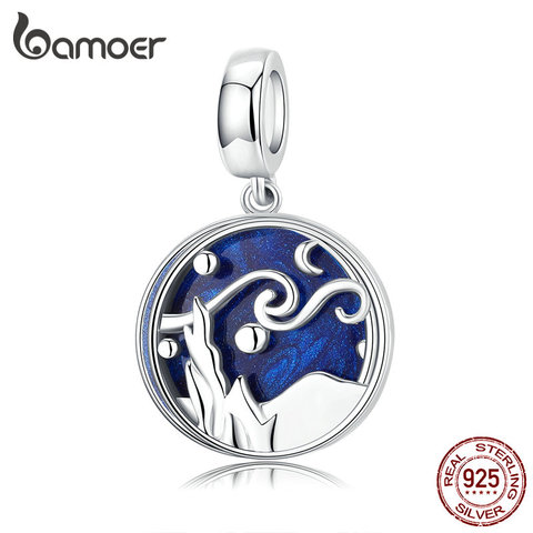 bamoer 925 Sterling Silver Starry Sky Night Blue Enamel Pendant Charm fit Women Original Bracelet and Necklace Jewelry SCC1389 ► Photo 1/6