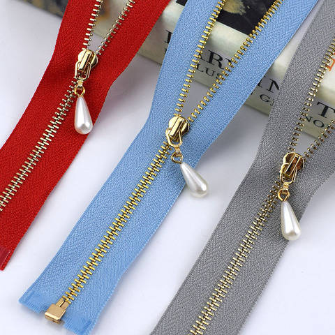 Meetee 2/5pcs 40-70cm 3# Metal Zipper Open-End Auto Lock Gold Pearl Slider DIY Bags Purse Garment Decor Zip Sewing Accessories ► Photo 1/6