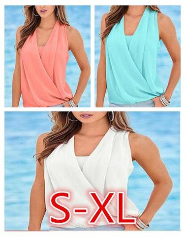 Summer Solid Color V-neck Chiffon Stitching Knitted Vest Strapless Tank Top Shirt Femme European And American Style ► Photo 1/6