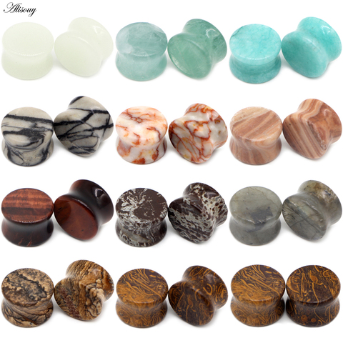 Alisouy 2PCS Natural Organic Stone Ear Plugs Flesh Tunnels Gauges 6mm-16mm Ear Expanders Stretchers Taper Body Piercing Jewelry ► Photo 1/6