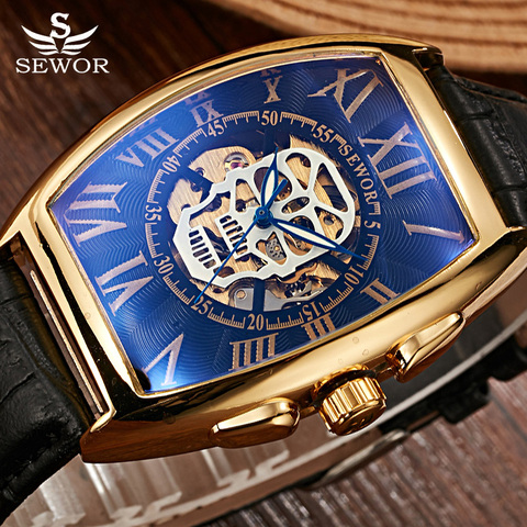 Sewor Watch Luxury Gold Skull Watches Men Skeleton Automatic Mechanical Wristwatches Men Tonneau Watches Clock Relogio Masculino ► Photo 1/6