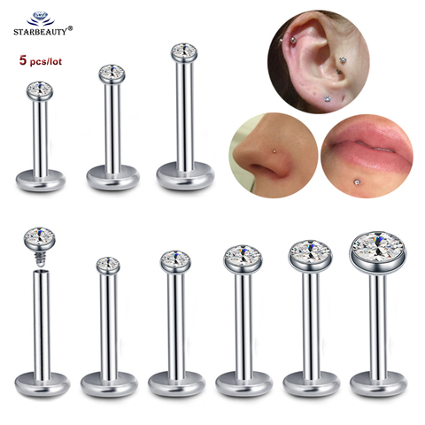 5 pcs/lot 1.5~4mm Gem 16G 6/8/10mm Bar Nose Ring Stud Helix Piercing Oreja Labret Piercing Lip Ring Ear Piercing Tragus Earrings ► Photo 1/6