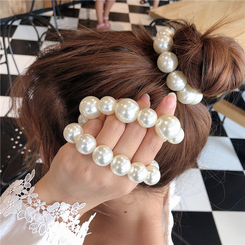 Ruoshui Woman Big Pearl Hair Ties Fashion Korean Style Hairband Scrunchies Girls Ponytail Holders Rubber Band Hair Accessories ► Photo 1/6