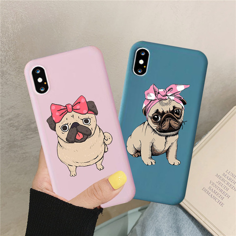 Silicone Soft Couple Phone Case for IPhone 12 11 Pro X XR XS MAX 8 7 for IPhone 8 7 6 Plus SE2 Pug Dog French Bulldog Patterns ► Photo 1/6
