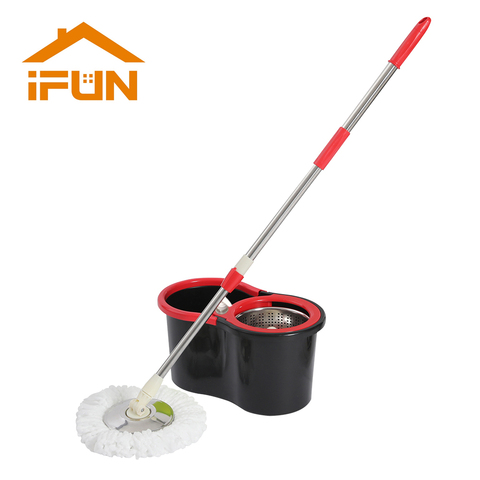 iFun Spin Mop&Bucket  Double drive  with 2 microfiber mop heads  Floor Cleaning System  Easy wring Metal handle ► Photo 1/6