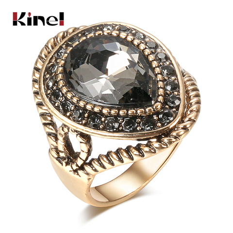 Kinel Vintage Twist Rings for Women Antique Gold Gray Crystal Rings Smooth Loop Classic Ethnic Jewelry Party Accessories ► Photo 1/6