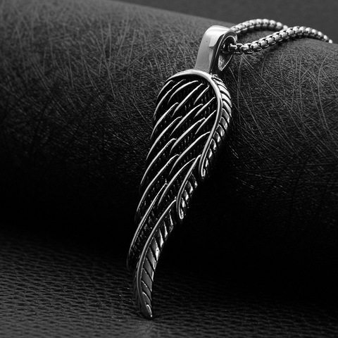 Fashion stainless steel retro feather wing pendant new titanium steel wing punk necklace hot sale ► Photo 1/5