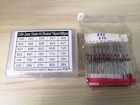 0.5W Zener Diode kit 2V-39V 30Values*10pcs=300pcs Voltage Regulator Assort 2.2/2.4/2.7/3/3.3/3.6/3.9/4.3/4.7/5.1/5.6/6.2/6.8/V ► Photo 1/3