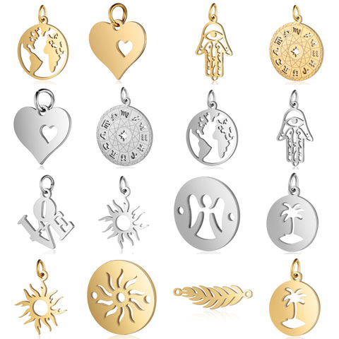 5pcs/lot Stainless Steel Golden World Map diy Jewelry Making Charm Wholesale Palm Sun Heart Necklace Pendant Bracelet Charms ► Photo 1/6