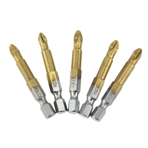 10/5pcs Titanium Coated PH2 Anti Slip Bits Electric Screwdriver Bits 1/4