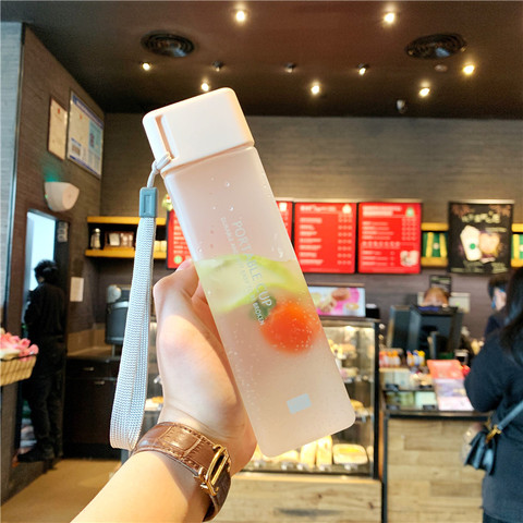 450ml New Square Water Bottle Frosted Fruit Milk Water Cup Portable Leakproof Korean Style With Rope Sports Cup ► Photo 1/6