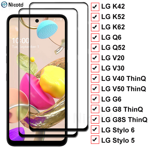 2 Pieces Full Cover Screen Protective Glass For LG K42 K52 K62 Q6 Q52 Tempered Glass For LG V20 V40 V40 V50 G8S ThinQ Stylo 5 6 ► Photo 1/6