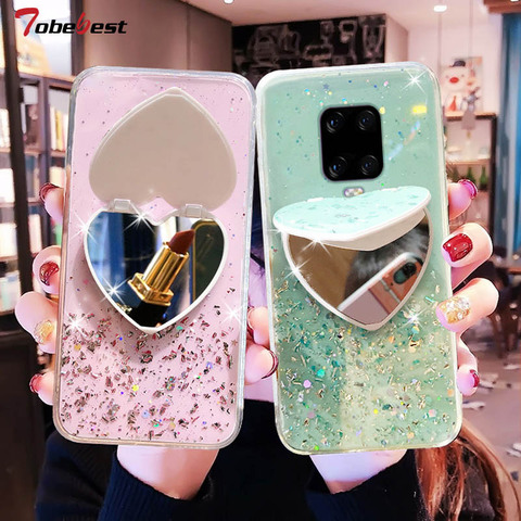 Heart Mirror Sequins Glitter Phone Case For Redmi Note 9 9S 8 8T 7 6 5 Pro 4 4X 5 9A 9C 8A 7A 6A 5A 10X Soft Silicone Cover ► Photo 1/6