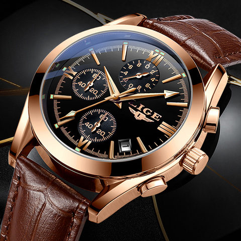2022 LIGE New Fashion Mens Watches Top Brand Luxury Military Quartz Watch Premium Leather Waterproof Sport Chronograph Watch Men ► Photo 1/6