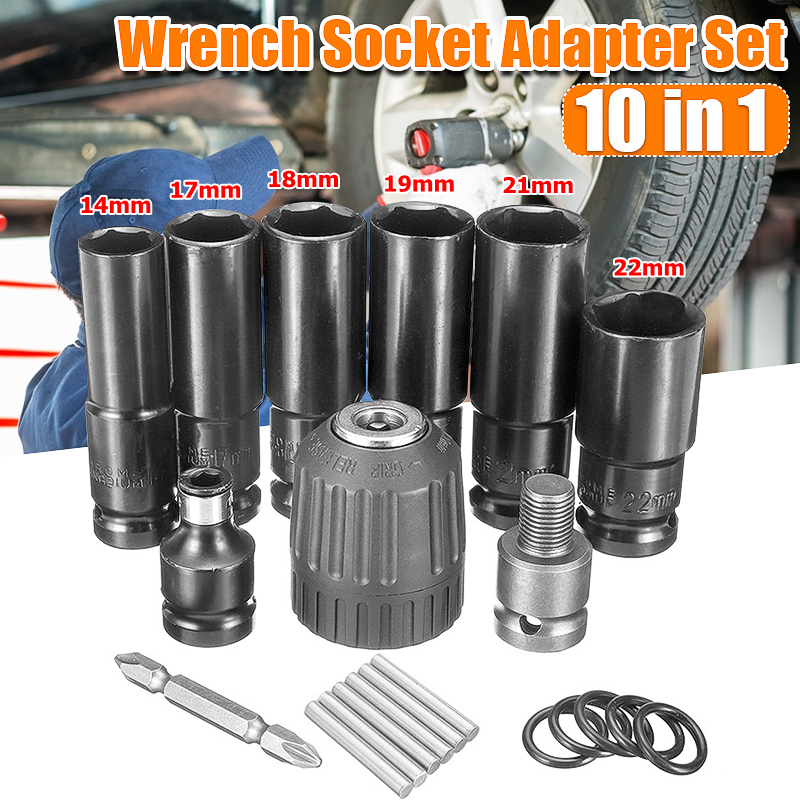 10pcs Electric Impact Wrench Hexs Socket Head Set Kit Drill Chuck Drive Adapter SET for Electric Drill Wrench Screwdrivers ► Photo 1/6