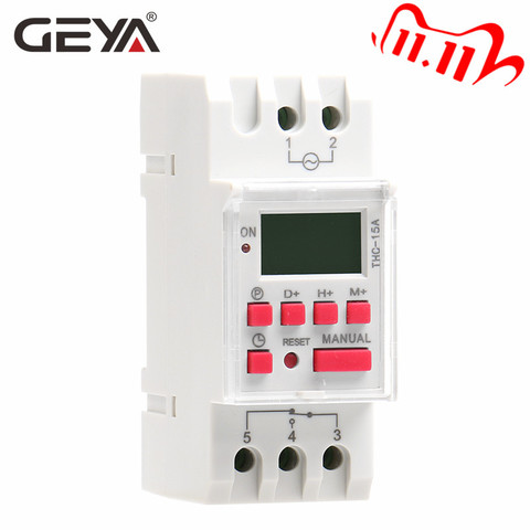 GEYA Din Rail DC Timer Switch 16A 20A 30A Weekly Programmable LCD Digital Timer Switch 12V 24V 110V 220V Timers ► Photo 1/6