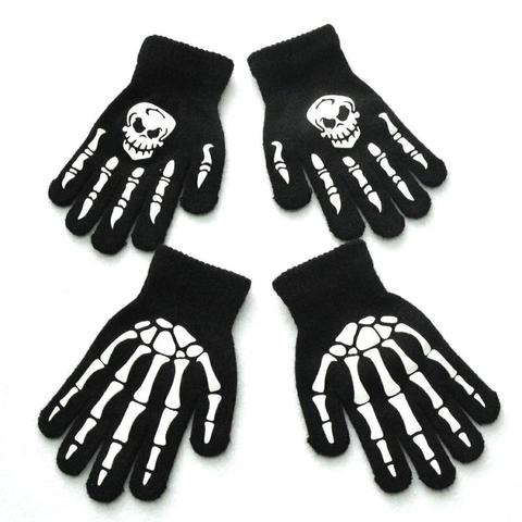 Shiny Kids Knitted luminous Gloves Halloween Skeleton Fingerless Mittens Ghost Paw Full Finger Glove For Child Gift ► Photo 1/6