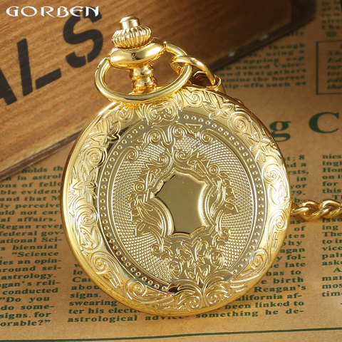 Luxury Golden Case White Dial Roman Number Quartz Pocket Watch Pendant FOB Chain Mens Women Gifts ► Photo 1/6