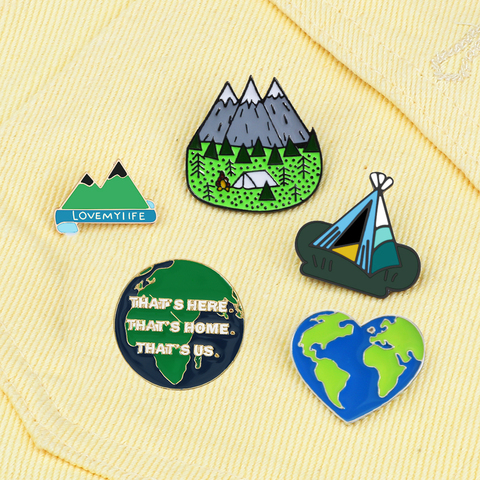 Earth Travel Adventure Mountain Forest Enamel Pin Earth Heart Explore Nature Button Badge Brooches for Women Men Outdoorsy Gifts ► Photo 1/6