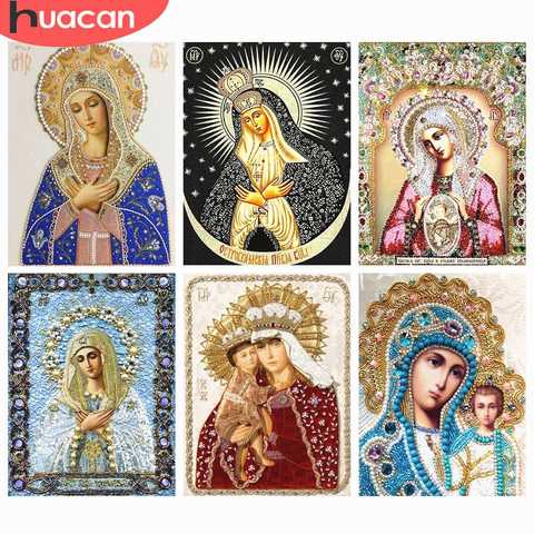 HUACAN Full Square Diamond Painting Religious DIY Diamond Embroidery Religion Icon Picture Of Rhinestone Diamond Mosaic Madonna ► Photo 1/6
